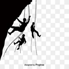 two climbers climbing up the side of a mountain, silhouetted against a checkered background