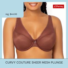 Feel pretty and confident in this women�s push-up t-shirt bra from Curvy Couture. Made from a sheer stretch-mesh fabric, it provides medium support and features a comfortable underwire, adjustable shoulder straps, and hook-and-eye back closures.Bra Type: Underwire, Push Up, T-ShirtFeatures: Stretch Fabric, Adjustable StrapsClosure Type: Hook & Eye, Back ClosureSupport: Medium SupportFiber Content: 88% Nylon, 12% SpandexFabric Description: WovenCare: Hand Wash, Line DryMaterial: NylonCountry of … Stretch Mesh Fabric, Feel Pretty, Full Figured, T Shirt Bra, Hook Eye, Plus Size T Shirts, Push Up Bra, Mesh Fabric, Shoulder Straps