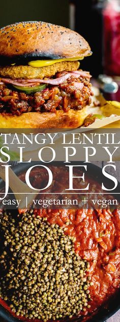 an image of sloppy joes with text overlay that reads, fancy lentils and sloppy joes