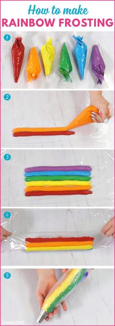 instructions for how to make rainbow frosting with plastic straws and colored crayons