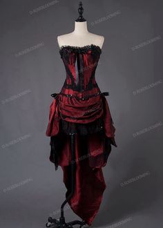 Burgundy Gothic High-low Party Dress D1027 Red Gothic Dress, Classy Goth, Rose Blooming, High Low Party Dresses, Black Corset Dress, Vampire Dress, Burlesque Corset, Red Gothic, Goth Wedding