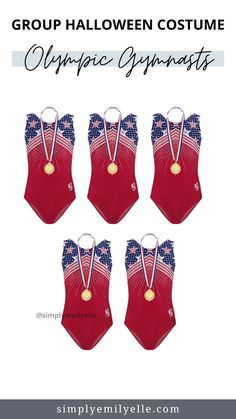 six patriotic swimsuits with medals on them and the text group halloween costume olympic gymnastics