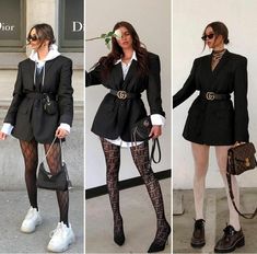 Autumn Fancy Outfits, Statement Outfit Classy, Long Black Leather Dress, Vegas Business Trip Outfit, Blazer Dress Street Style, Winter Fancy Outfits, Dark Feminine Outfits For School, Modern Summer Outfits, Black Fashion Outfits