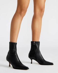 STASIA Black Leather Kitten Heel Ankle Bootie | Women's Booties – Steve Madden Kitten Heel Ankle Boots, Women's Booties, Black Kitten, Leather Wear, 5 Inch Heels, Ankle Bootie, Kitten Heel, Womens Boots Ankle, Heeled Ankle Boots