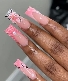 Pink Zebra Nails, Easy Nails, Nailed It, Glamour Nails, Nail Swag, Ombre Acrylic Nails, Long Acrylic Nail Designs, French Acrylic Nails