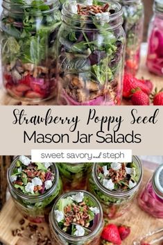 strawberry poppy seed mason jar salads with text overlay