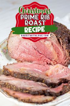 A perfectly cooked medium-rare prime rib sliced on a platter. Christmas Prime Rib, Boneless Prime Rib Roast, Standing Rib Roast, Christmas Dinner Menu