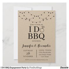 wedding bbq card with string lights on it