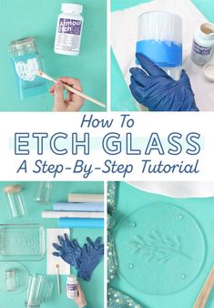 step by step instructions on how to make an etch glass vase with blue paint