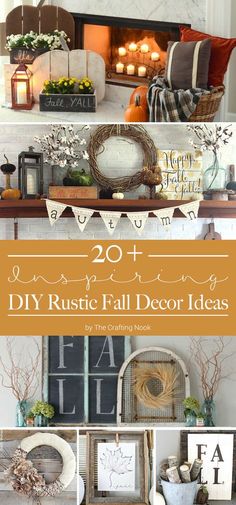 several different pictures with the words diy rustic fall decor ideas on them, including pumpkins and candles