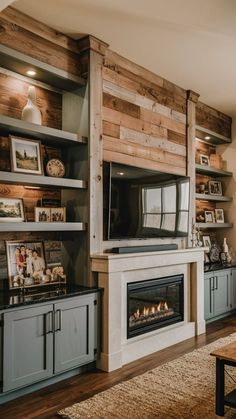 a living room filled with furniture and a flat screen tv on top of a fireplace