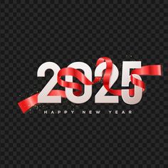 happy new year's eve card with red ribbon and the number 2055 on transparent background