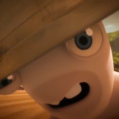 a close up of an animated character wearing a hat