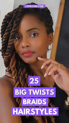 25 Big Twist Braids Hairstyles for Timeless Appeal Big Twist Braids, Braid Magic, Big Cornrow Braids, Big Twist Braids Hairstyles, Twist Braids Hairstyles, Marley Twist Hairstyles, Afro Twist Braid, Jumbo Twists, Afro Twist