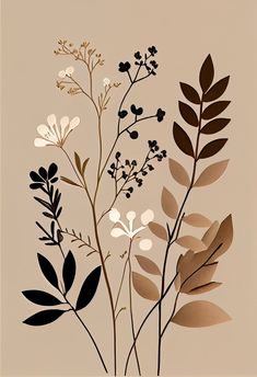 an image of flowers and leaves on a beige background