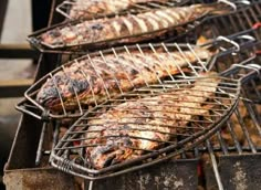 grilled fish being cooked on an outdoor grill