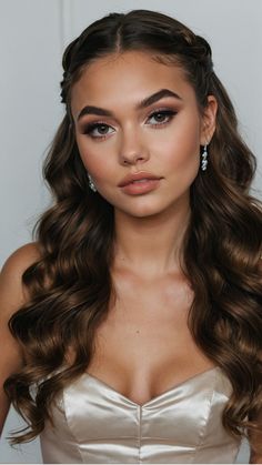 4 Trendy Prom Hair Buns for a Sleek Look Engagment Hair Style Long Hair, Hairstyles For Wedding Medium Hair, Long Hair Special Occasion Styles, Hair Styles For Balls, Hair Curls For Wedding, 15 Birthday Hairstyles, Hair Styles For Special Occasion, Wedding Hairstyles For Long Hair Curly, Curly Hairstyles For Medium Hair Wedding