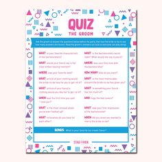 the quiz game is shown with colorful geometric shapes and lines on it, as well as question