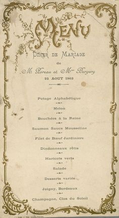 an old menu with ornate designs on it