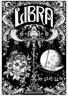 the poster for libra is shown in black and white