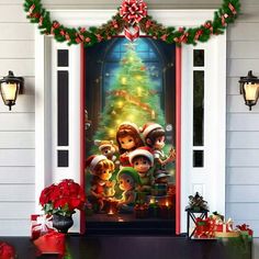 the front door to a house decorated for christmas