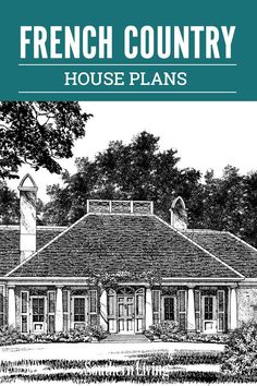 the french country house plans is shown in black and white, with green trimming