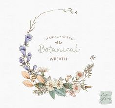 a floral wreath with the words botanical wreath written in white and blue flowers on it