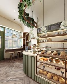 an artist's rendering of the inside of a bakery