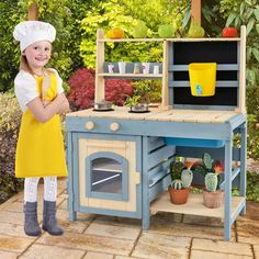 Let your little one joyfully play in the backyard with our 2-in-1 mud kitchen. It offers 3-8 years old kids a mud kitchen and a grocery store for different play experiences. Your little one can pretend to wash, cook, or bake. Or they can simulate selling and shopping with conversations like "What would you like to order?""I want 2 apples". Extra chalkboard allows kids to write or draw. Moreover, there are open shelves, metal baskets, and shopping bag for kids to store all toys. The whole play ki Chalkboard For Kids, Outdoor Mud Kitchen, Space Heater Fireplace, Mud Kitchens, Kids Chalkboard, Large Chalkboard, Sink Cover, Bar Stools Kitchen Island, Shopping Games