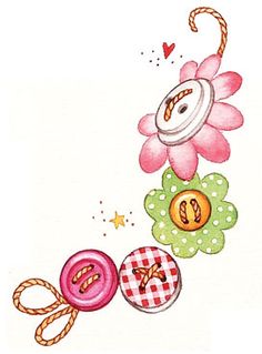 a drawing of buttons and flowers on a white background