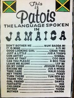 this is an image of a poster for the language spoken in jamaica, with words and symbols on it