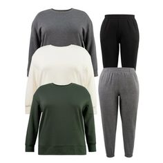 Experience comfort and variety with Terra & Skys Women's Plus Size Sweatshirt and Sweatpants Set. This five-piece bundle includes three crew neck sweatshirts and two pairs of sweatpants. Offering a super-soft feel and relaxed fit, these mixable, matchable separates start your day off in cozy style. Its the perfect blend of fashion and function for your off-duty wardrobe. Only at Walmart. Size: 1X.  Color: Multicolor.  Gender: female.  Age Group: adult. Sweatshirt And Sweatpants Set, Plus Size Sweatshirt, Joggers Outfit, Cozy Style, Grey Outfit, Training Tops, Sweatshirt Set, Sweatpants Set, Plus Size Activewear