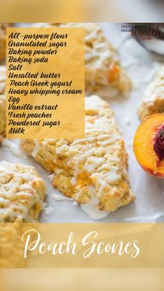 peach scones with white frosting and fresh fruit