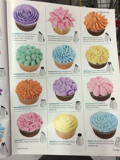 an open cookbook showing different types of cupcakes