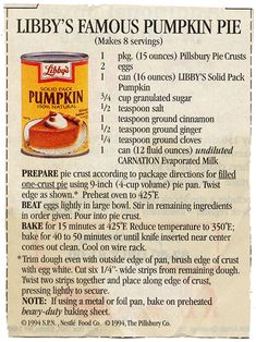 an old recipe for pumpkin pie