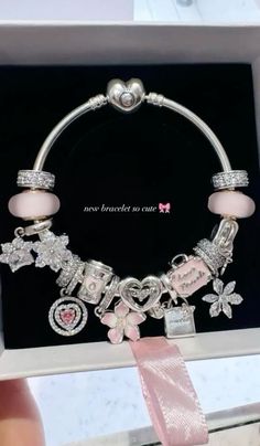 Girly Pandora Bracelet, Pretty Pandora Bracelet, Pink And Silver Bracelet, Things I Want For My Birthday List, Pink And Silver Pandora Bracelet, Pandora Me Bracelet Ideas, Pandora Bracelet Charms Ideas Pink, Birthday Wishlist Ideas I Want 2024, Pandora Charm Bracelet Pink