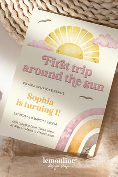 First Trip Around The Sun Girl Birthday, First Trip Around The Sun Girl, Boho Rainbow 1st Birthday, Sun Birthday Invitation, Rainbow 1st Birthday, Rainbow Themed Birthday Party, Sun Birthday, 1st Birthday Invite, First Trip Around The Sun