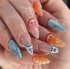 Fun Color Nails Acrylic, June Nail Designs, June Nails Ideas, Nails June, Orange Nail Art, Future Nails, June Nails, Unghie Sfumate, Kutek Disney