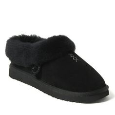 Fireside by Dearfoams Adelaide Genuine Shearling Clog features genuine cow suede upper with a genuine shearling oversized cuff, lining and footbed. Size: 6.  Color: Black.  Gender: female.  Age Group: adult. House Shoes Slippers, Comfort Women, Suede Moccasins, Clog Slippers, Moccasins Slippers, House Shoes, Mama Bear, House Slippers, Comforters Cozy