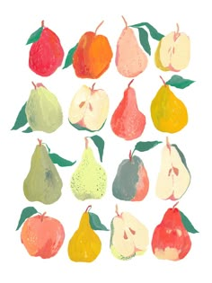 a bunch of different types of fruit on a white background