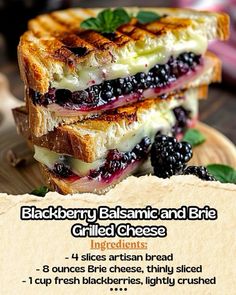 a grilled cheese sandwich with blackberries and basil