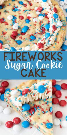 fireworks sugar cookie cake with red, white and blue sprinkles