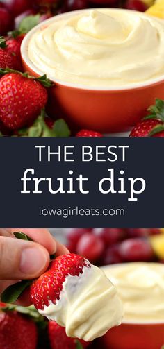 the best fruit dip recipe is made with fresh strawberries and whipped cream, so it's easy to make