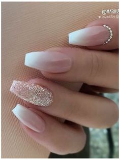 French Ombre, Pink Ombre Nails, Ombre Nails Glitter, Dip Nails, French Tip Acrylic Nails, Bride Nails, Short Acrylic Nails Designs