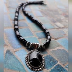 Sterling Silver Genuine Black Onyx Gemstone Beaded Graduated Necklace With Sterling Accent Beads And Hook And Eye Clasp...20" Length Silver And Black Necklace, Graduation Necklace, Onyx Necklace, Hook And Eye, Onyx Gemstone, Black Necklace, Black Onyx, Womens Jewelry Necklace, Size 20