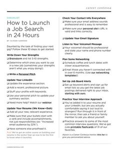 a white flyer with the words how to launch a job search in 24 hours