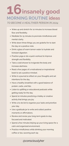 Looking to revamp your morning routine? Check out these 16 inspiring and practical morning routine ideas to kickstart your day on a positive note. From meditation and exercise to journaling and healthy breakfast options, discover new ways to energize and set a productive tone for the rest of your day. Start your mornings right and maximize your daily potential with these simple yet effective routines Good Morning Routine, Create A Routine, Morning Routine Ideas, Morning Routine Checklist, Routine Ideas, A Morning Routine, Healthy Morning Routine, Self Care Bullet Journal, Writing Therapy