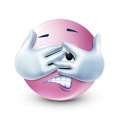 a pink ball with two hands covering it's eyes and mouth, making a face