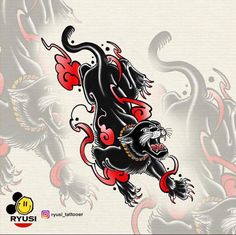 an image of a black and red dragon tattoo design