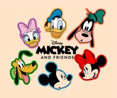 mickey mouse and friends wallpaper with four different cartoon characters in the same color scheme